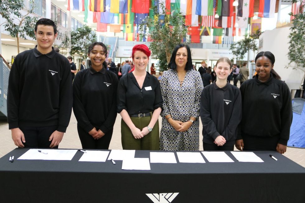 Louise Haigh MP and students at Business and Community forum